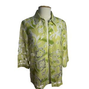 New! Chicos Semi-Sheer Button Down Top Sz M